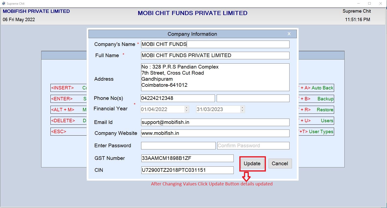 Company Modification Page